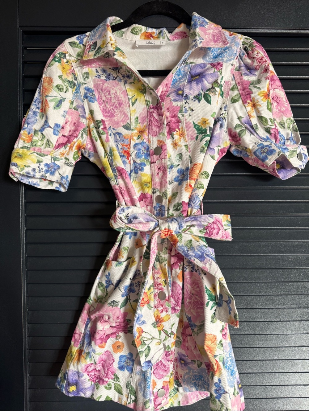 Tululah Floral Belted Cotton Mini Shirt Dress Size Small